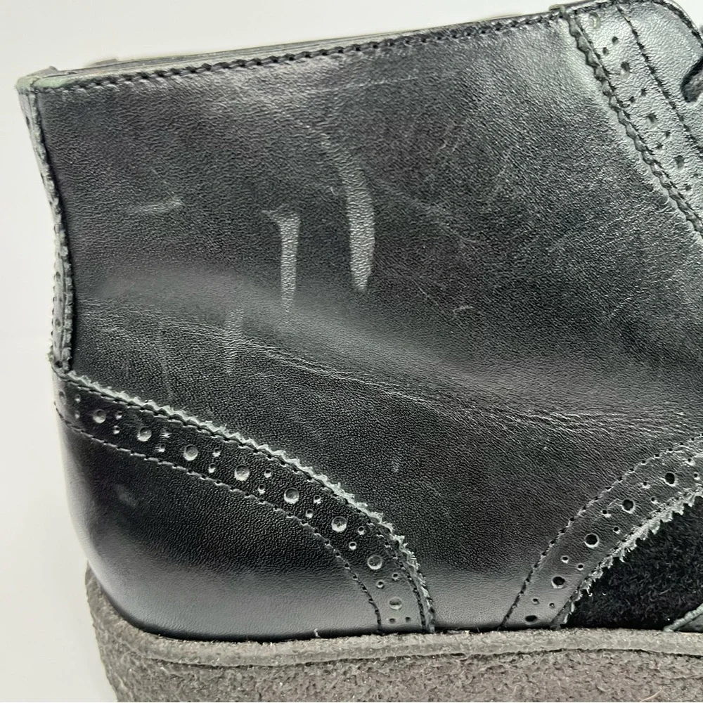 British Walkers Playboy Wingtip Crepe Sole Boots Black‎ Leather Suede 11.5
